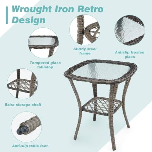 3 Pieces Wicker Patio Bistro Set with Rocking Chair and Glass Coffee Table L167363