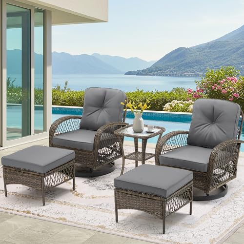 3 Pieces Wicker Patio Bistro Set with Rocking Chair and Glass Coffee Table L167363