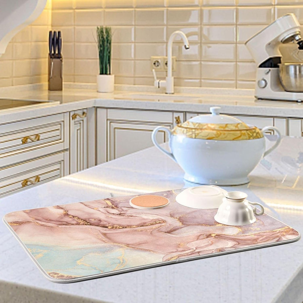 Gold Pink Marble Texture Dish Drying Mat 18x24Inch X980