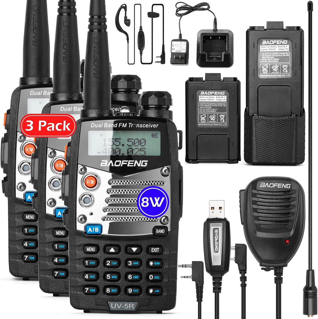 UV-5R Pro Dual-Band 2-Way Radio Handheld Walkie Talkies with 2 Rechargeable Battery and Earpiece I800
