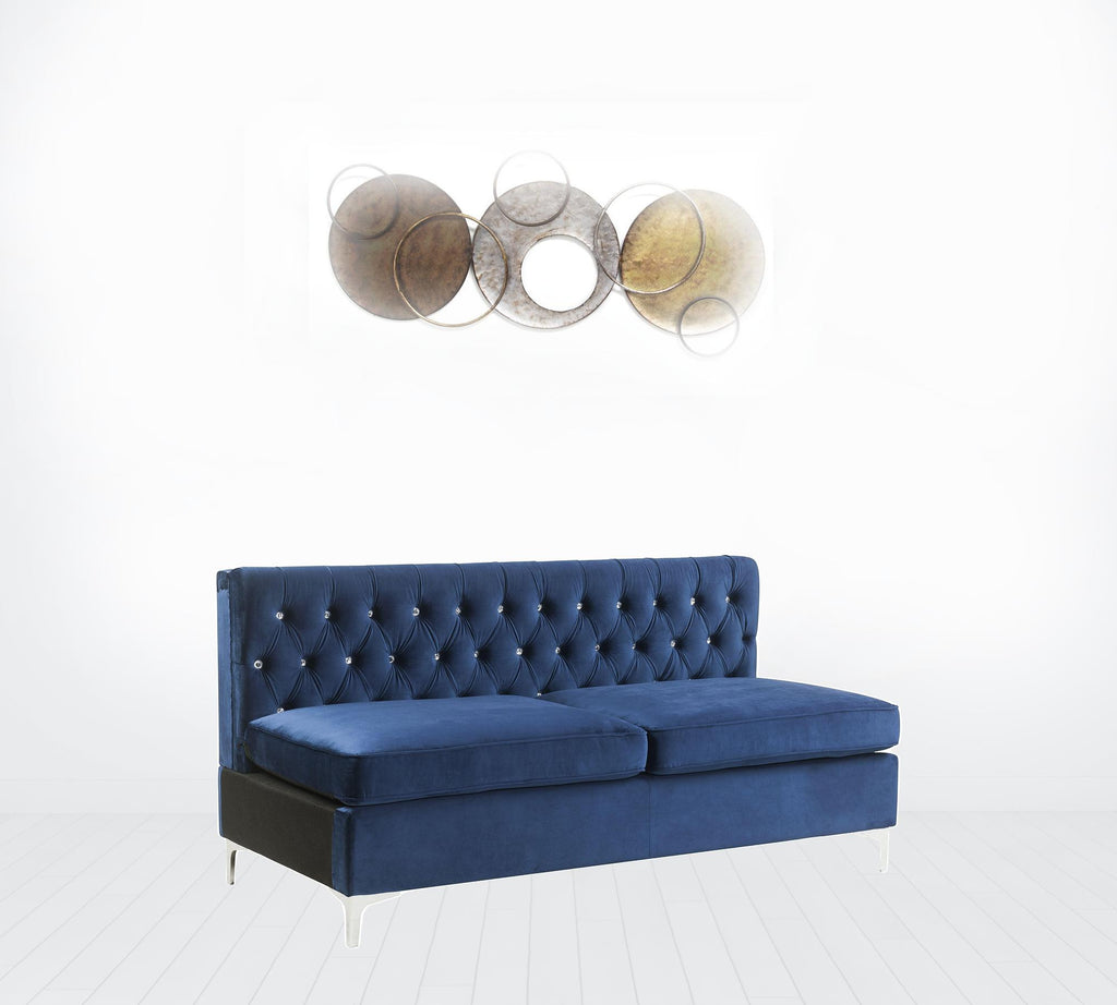 Blue Velvet & Silver Sofa with Two Toss Pillows A861363