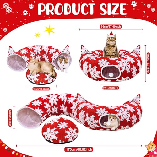 Red Snowflake Cat Tunnel with Washable Mat & 11Pcs Cat Toys B734010